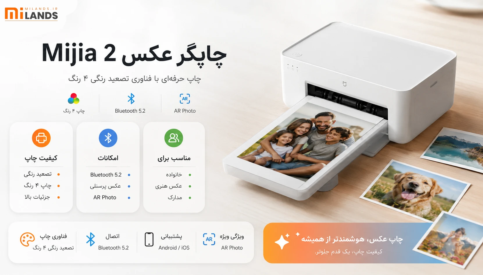 Xiaomi Mijia Photo Printer 2 – MiLands (2) شیائومی با Mijia Desktop Photo Printer 2 کیفیت چاپ عکس را وارد مرحله جدیدی کرد